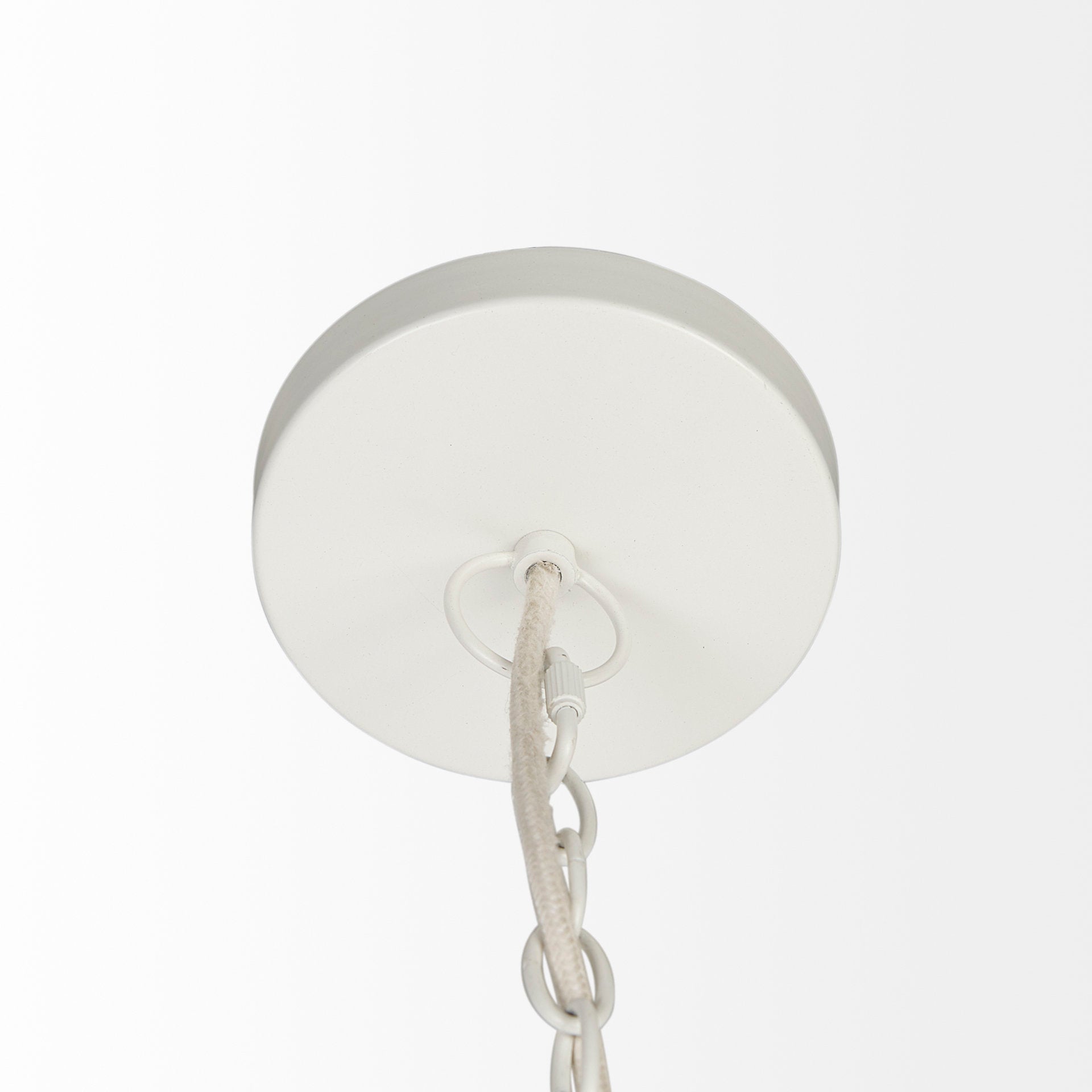 Profile view of the Theta White-Washed Beaded Chandelier.