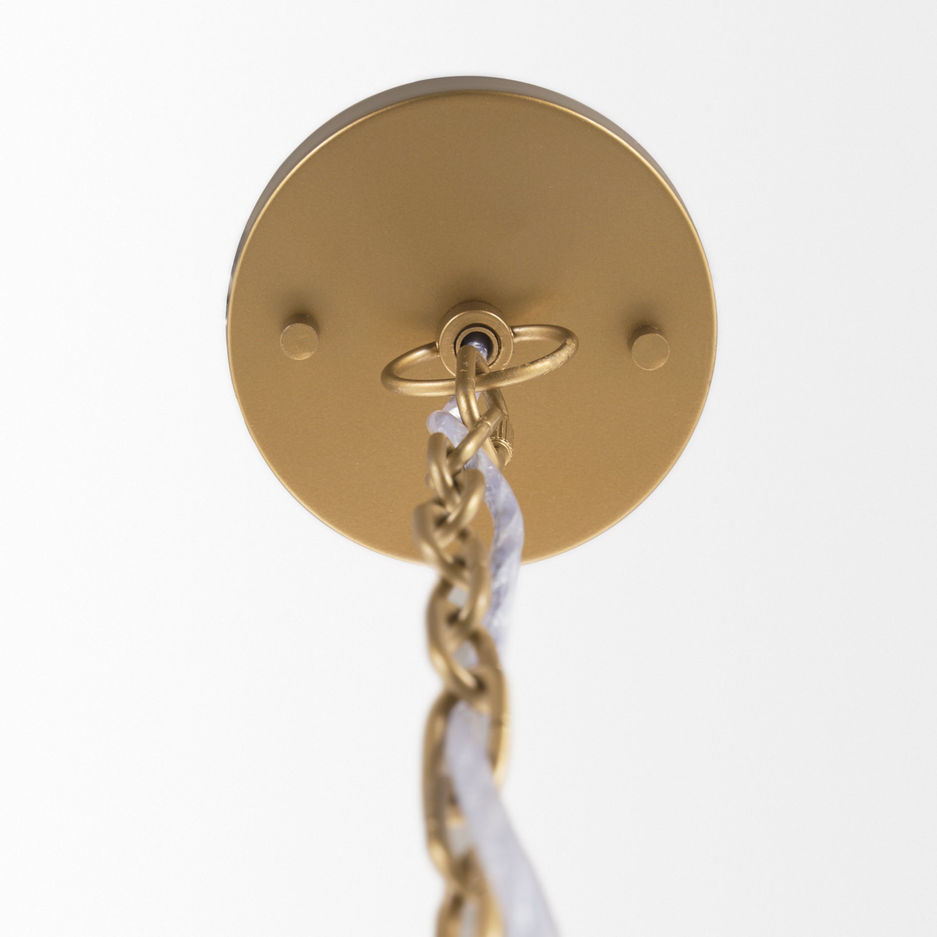 Profile view of the Sanne Antiqued Gold Metal w/ Silver Foil Wide Pendant Light.