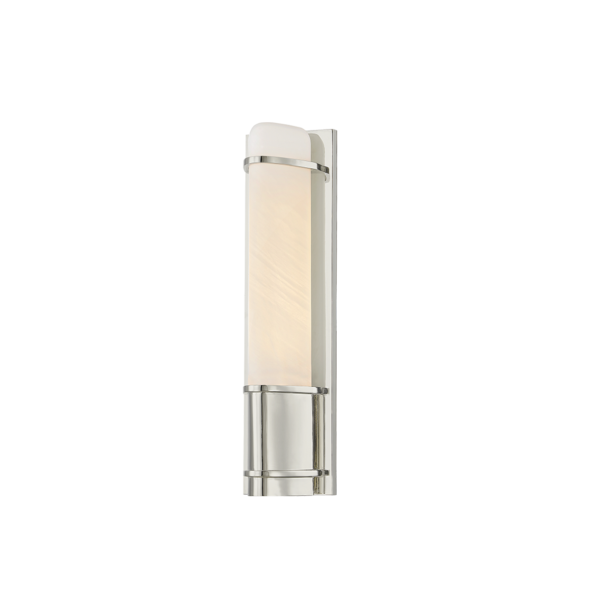 Tottenville Wall Sconce 4.25" x 16.25" in polished nickel shown from a second angle to highlight the arm curve and shade silhouette.
