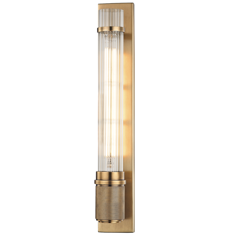 Shaw Wall Sconce in aged brass — a Hudson Valley wall sconce for bathrooms, hallways, and living rooms at Laurie Yapp Home.