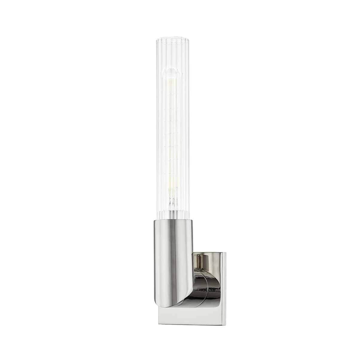 Asher Wall Sconce 4.5" in polished nickel shown from the front to reveal the arm curve and shade silhouette.