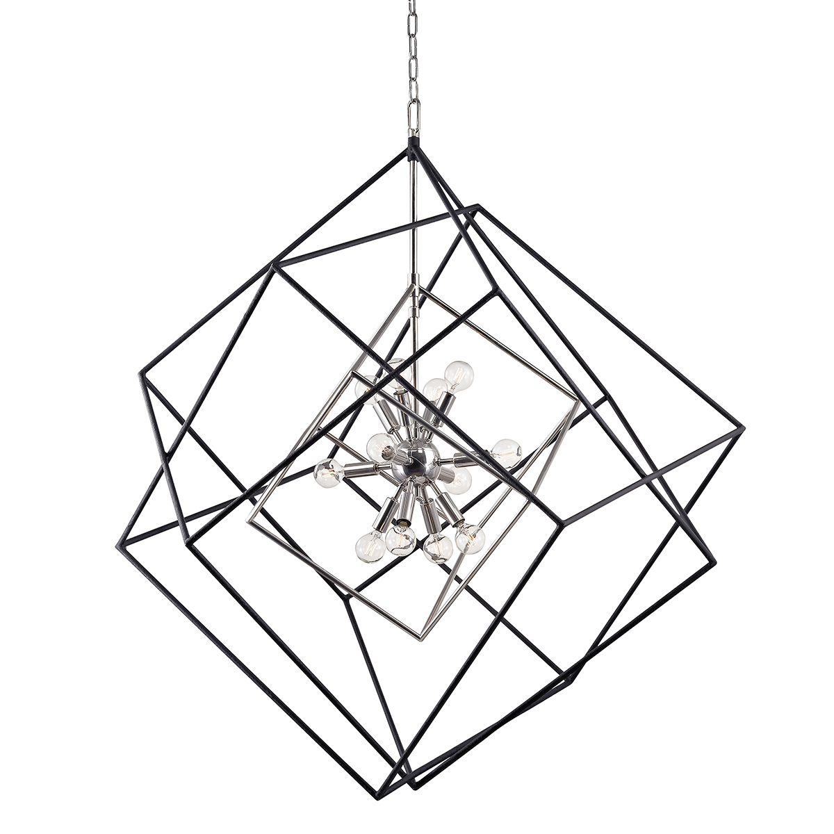 Roundout Chandelier 34" in polished nickel shown from a second angle to highlight the frame, arms, and shade detail.