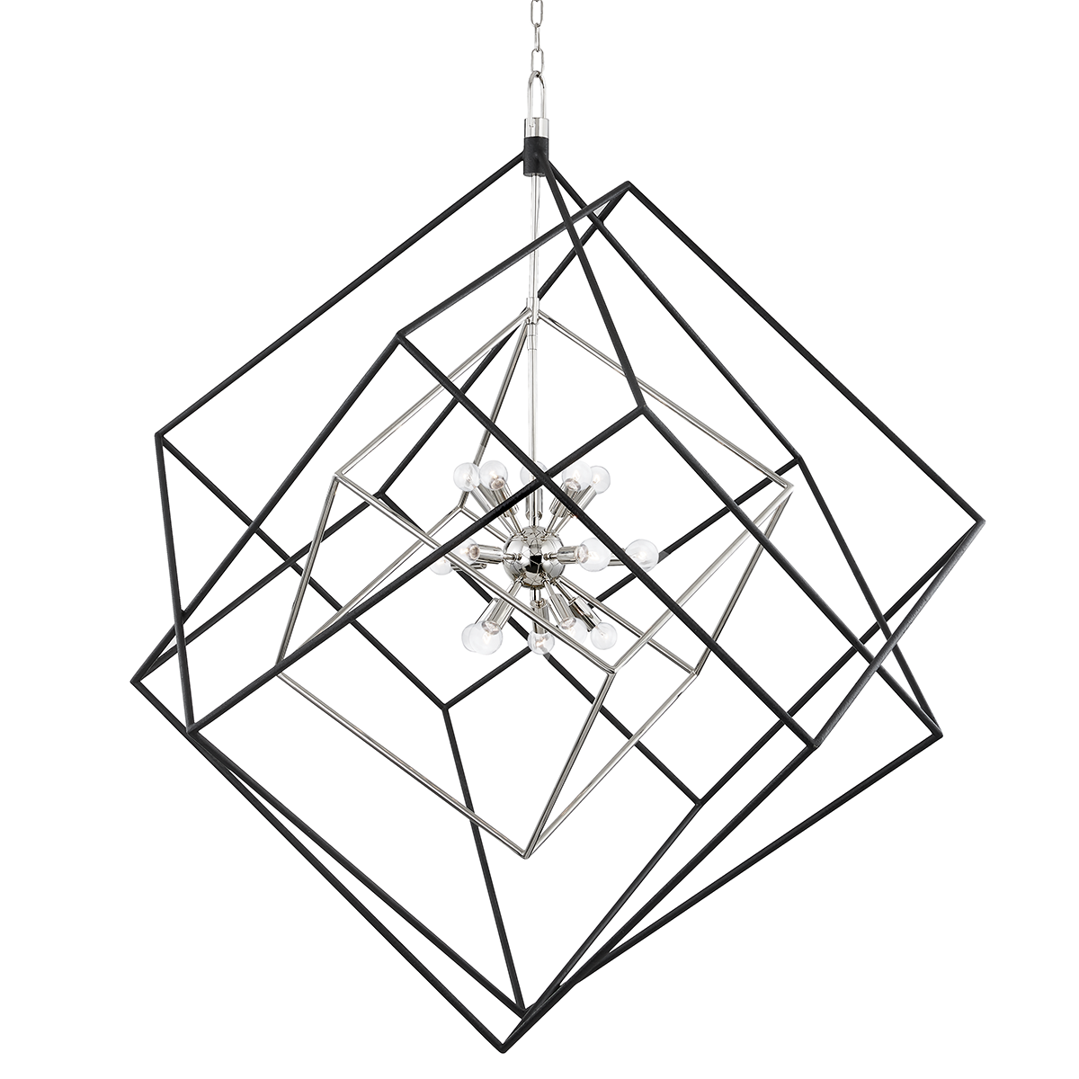 Roundout Chandelier 42" in polished nickel shown from a second angle to highlight the frame, arms, and shade detail.