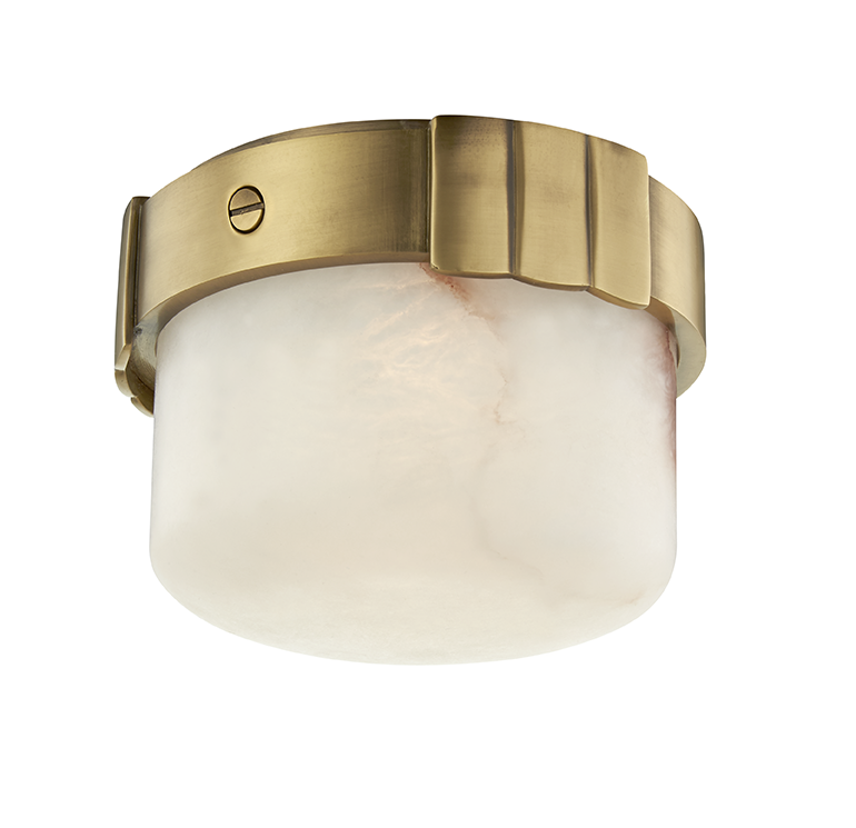 Beckett Flush Mount in aged brass — a Hudson Valley flush mount for hallways, bedrooms, and entryways at Laurie Yapp Home.
