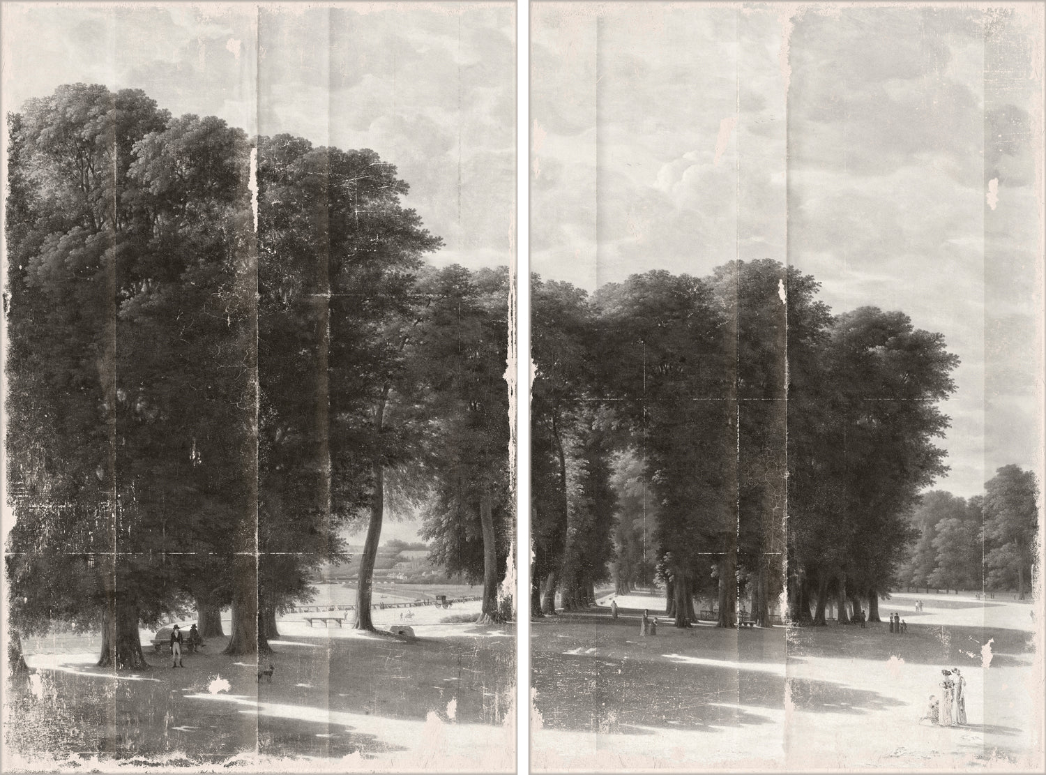 Grisaille Landscape Diptych framed art print, 88.5 × 66 in