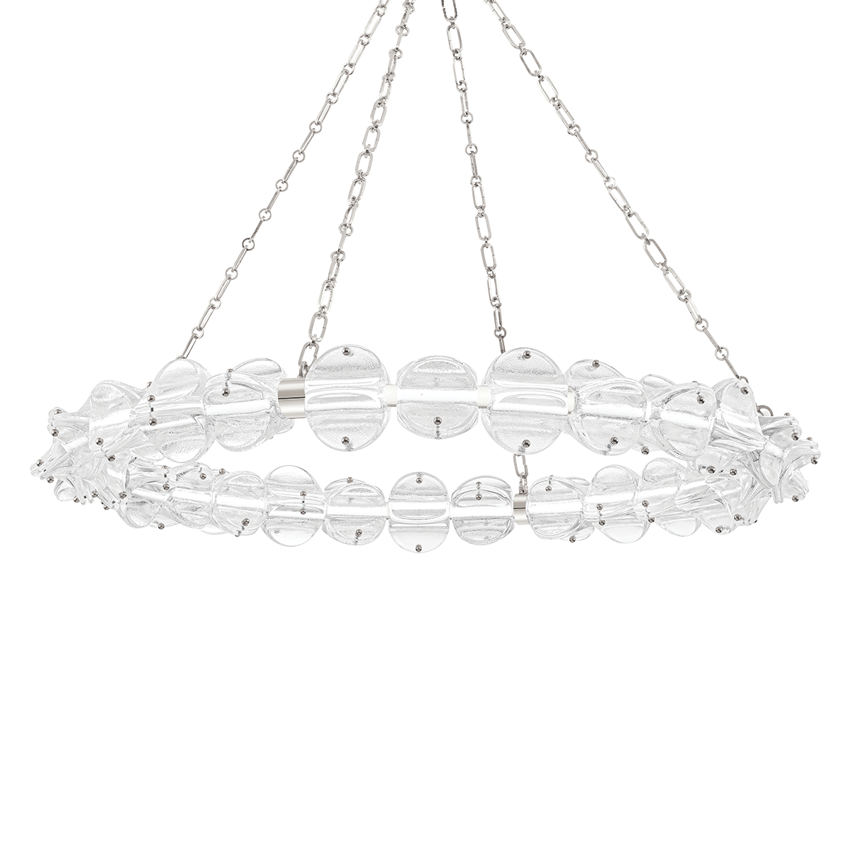 Lindley Chandelier 38" in polished nickel shown from a second angle to highlight the frame, arms, and shade detail.