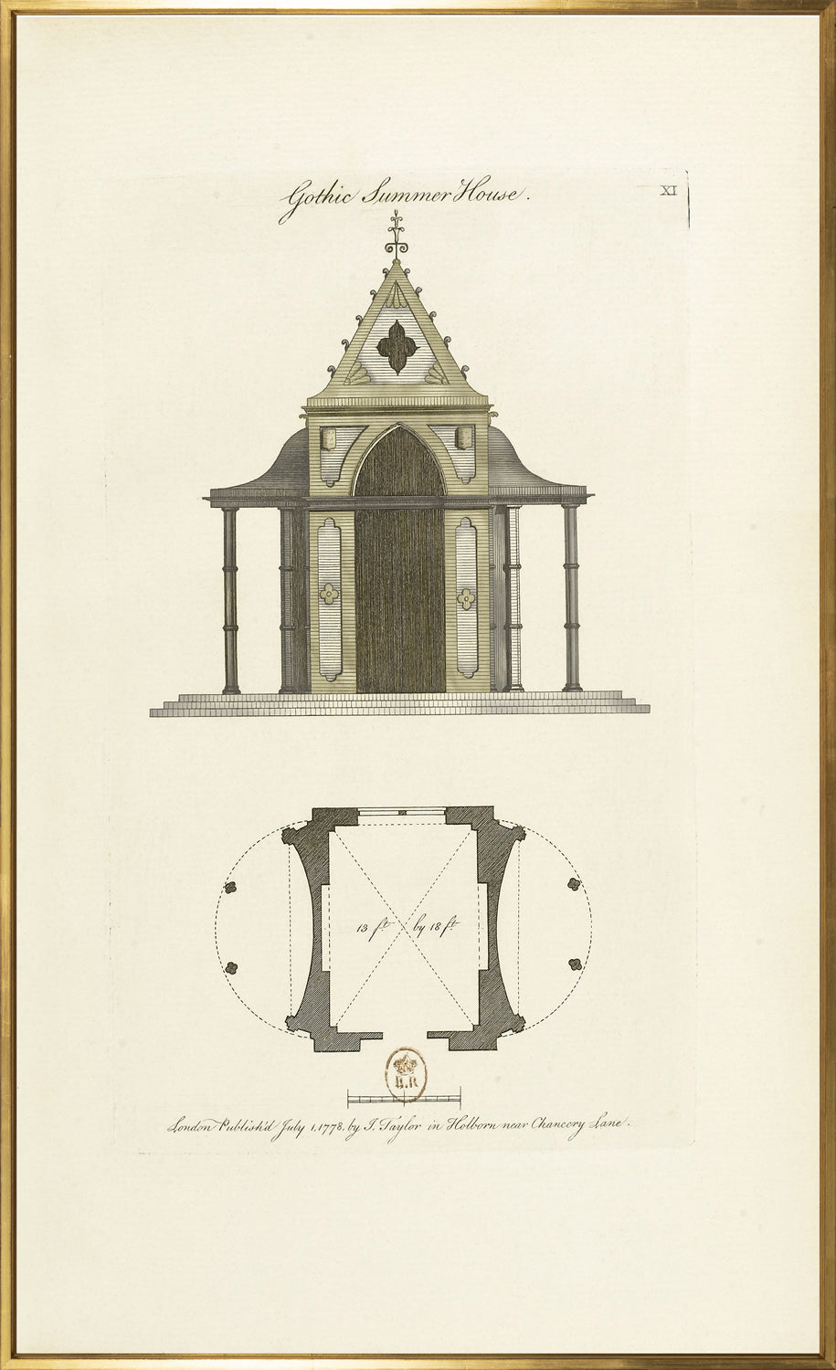 Engraving Gothic Summer House 1778 framed art print