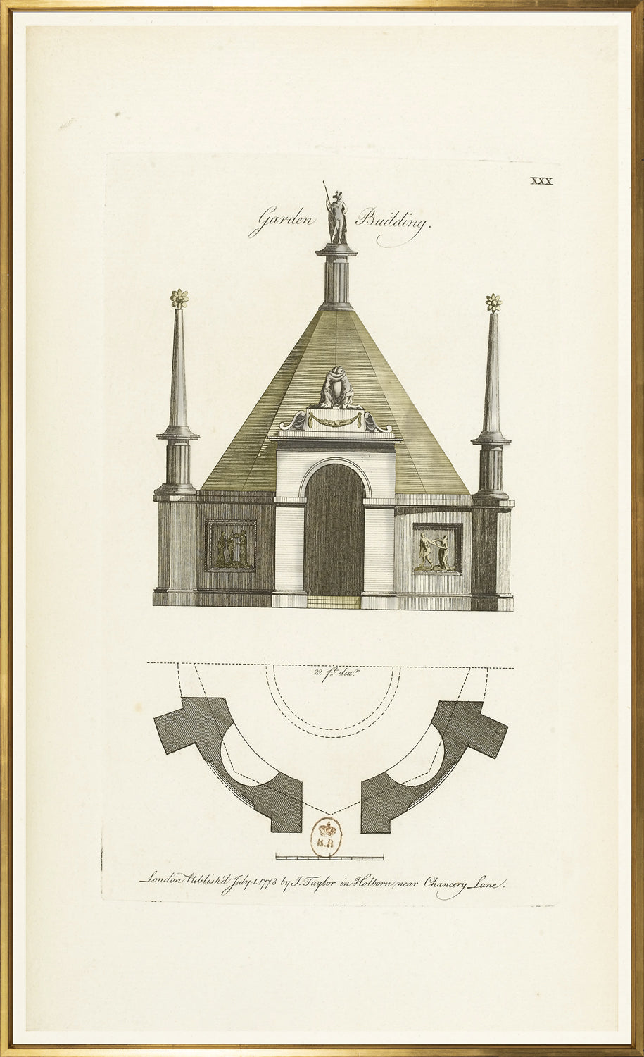 Engraving Garden Building 1778 framed art print