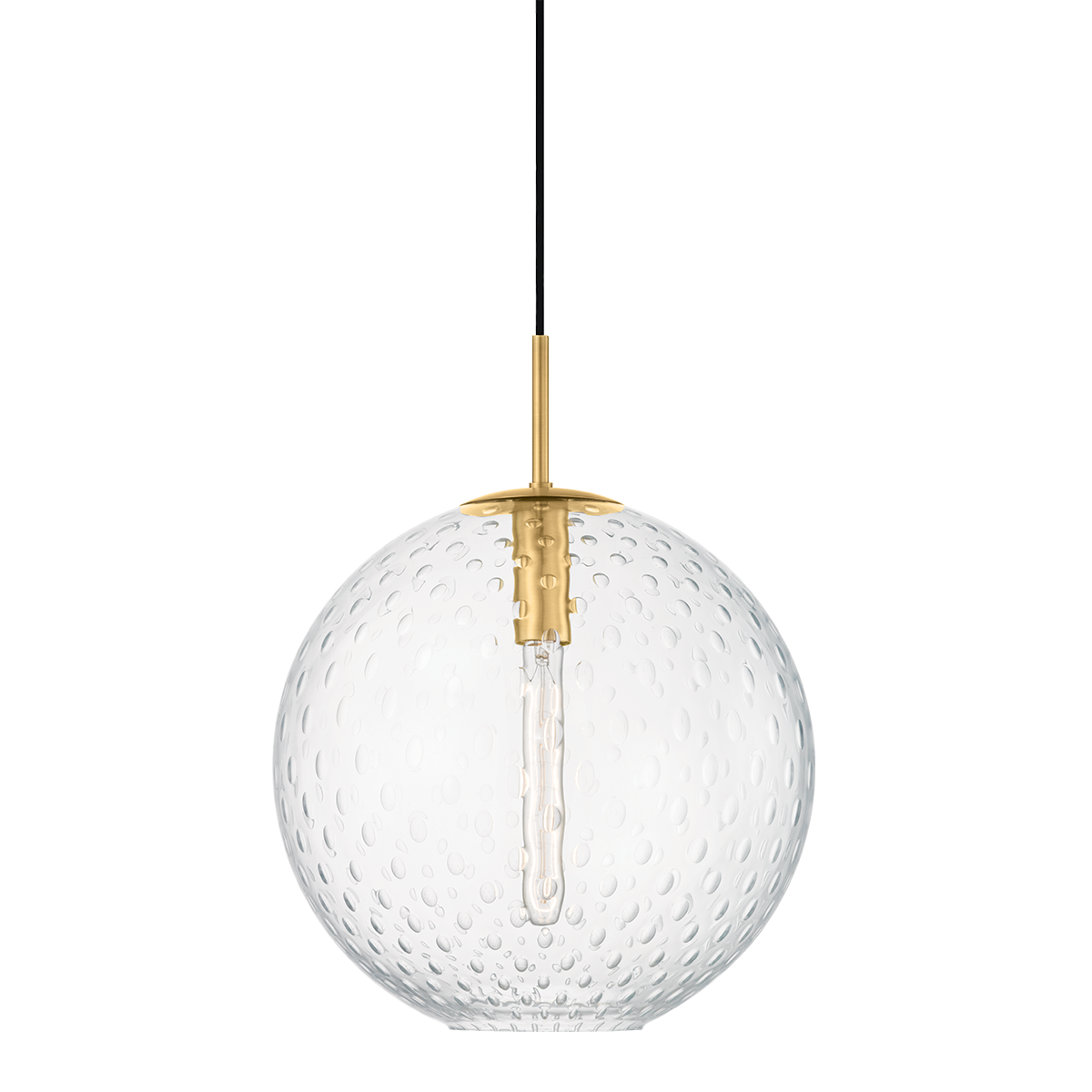 Rousseau Pendant 14.25" in aged brass shown from a second angle to highlight the shade shape and metal detail.
