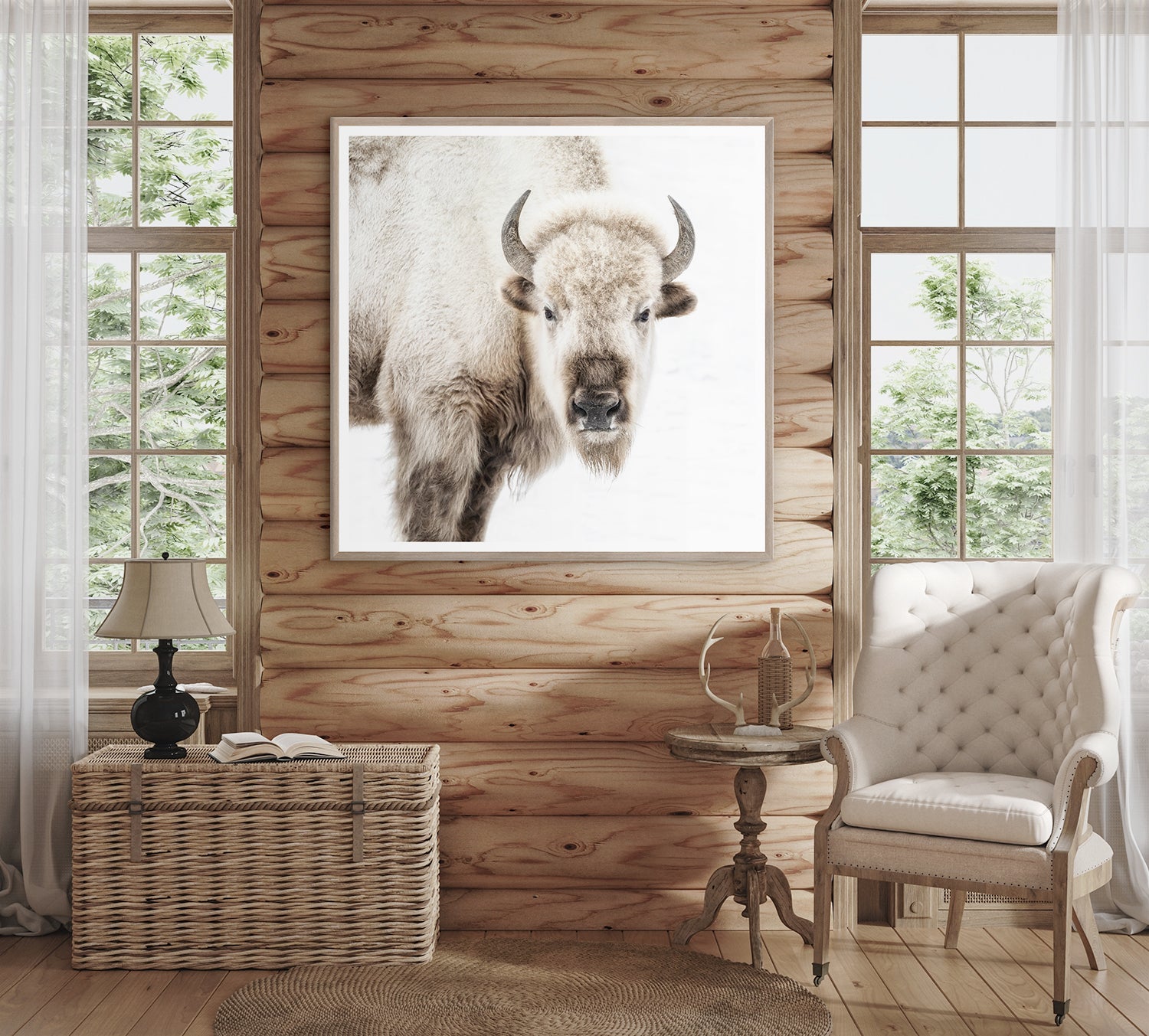 angle view of Sacred White Bison luxury Artwork