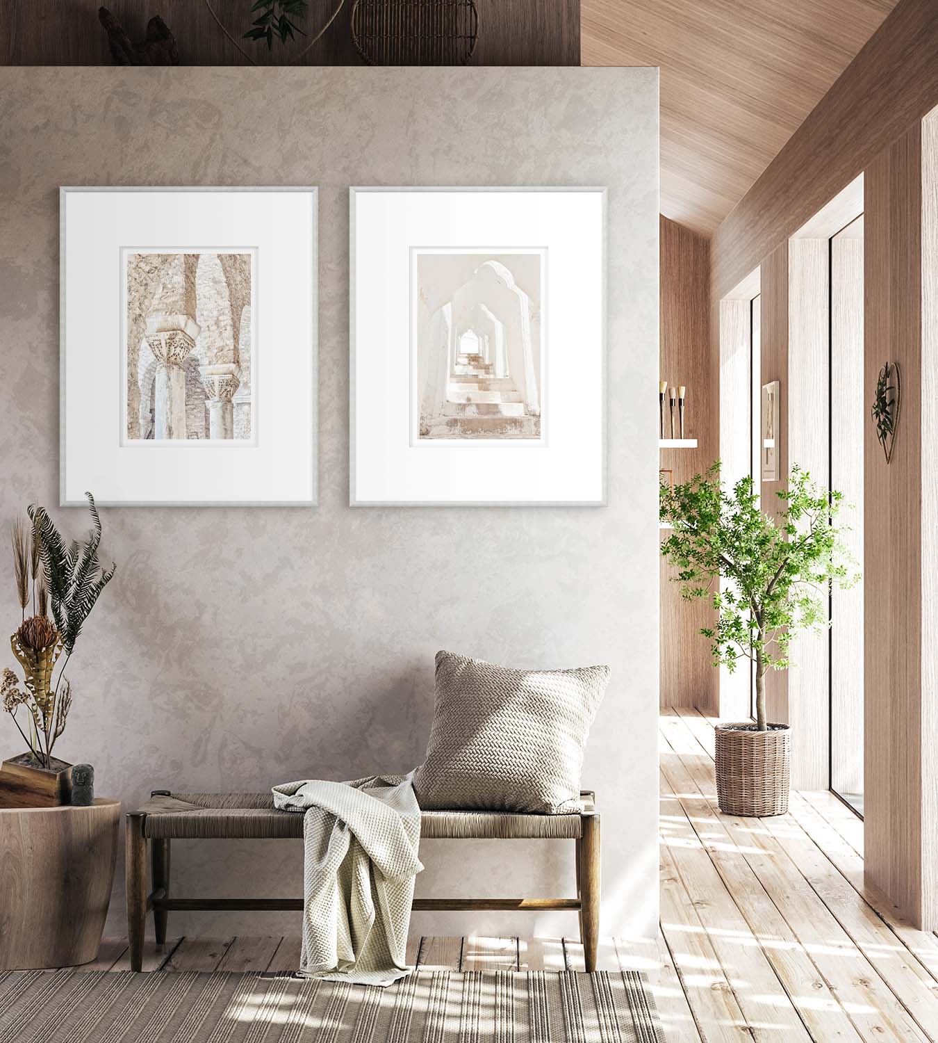 Masonry – White Pagoda, Myanmar wall art displayed in a modern interior setting.