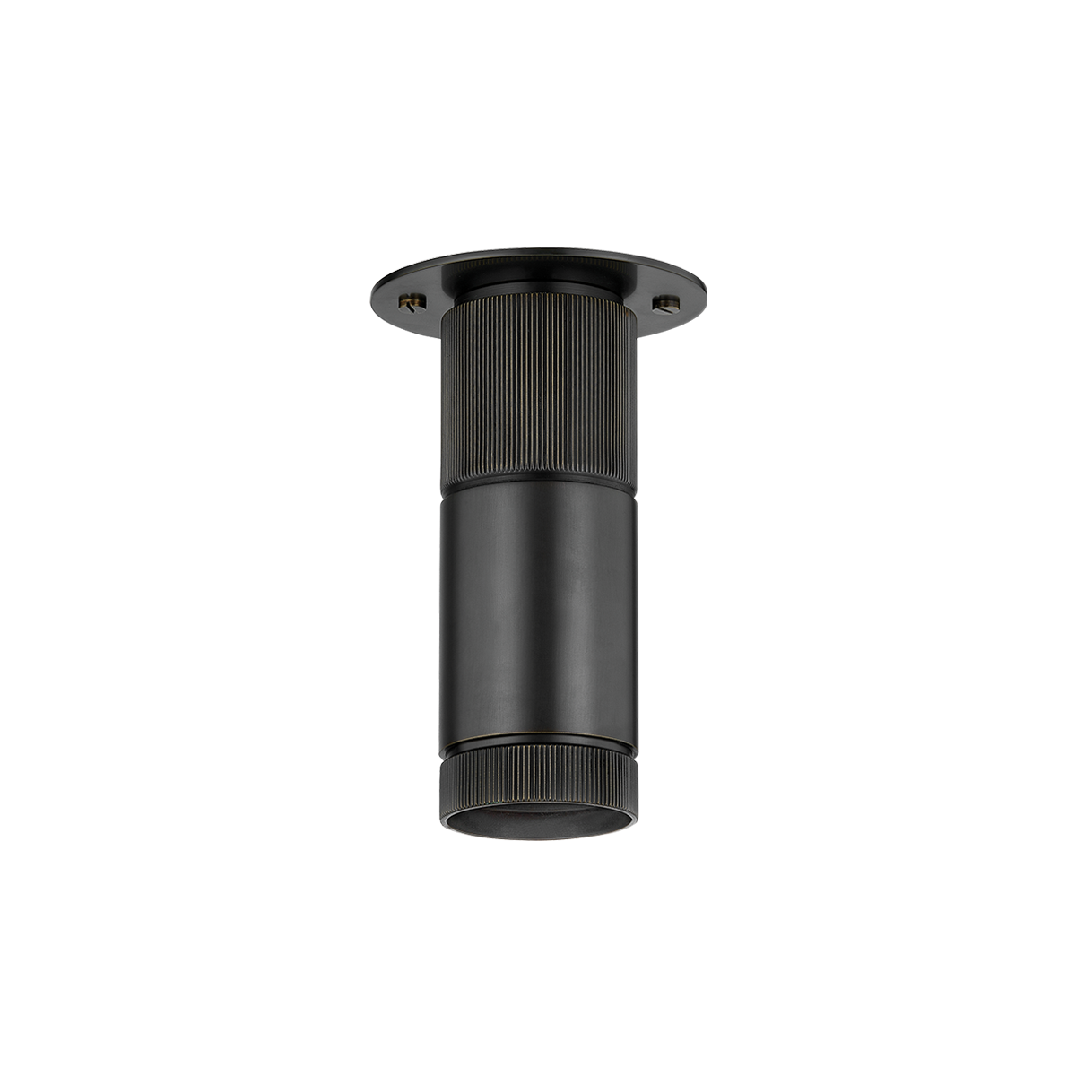 Dighton Flush Mount in dark bronze shown from a second angle to highlight the shade profile and mounting canopy.