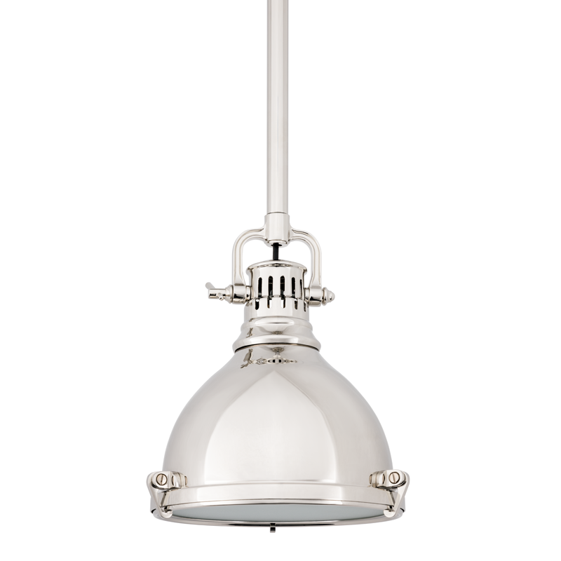 Pelham Pendant 8" in polished nickel shown from a second angle to highlight the shade shape and metal detail.