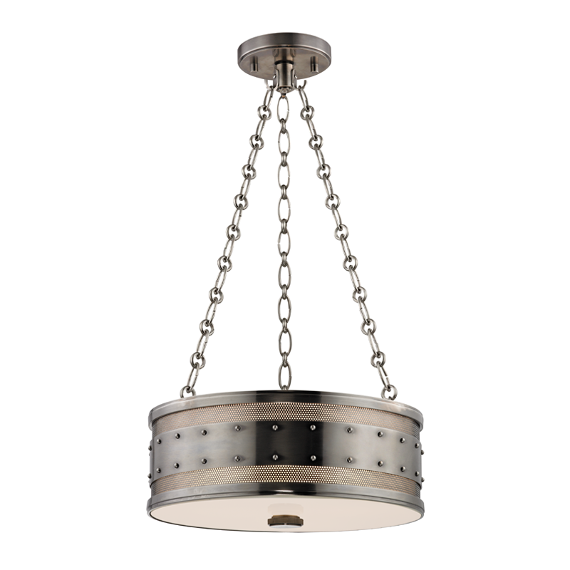 Gaines Pendant in Aged Brass shown from the front to reveal the shade shape and metal detail.