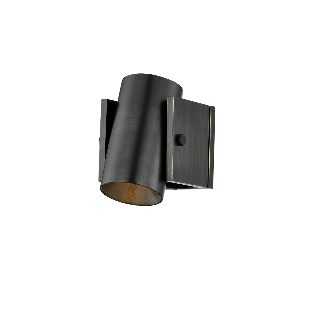 Nowra Wall Sconce in Aged Brass shown from a second angle to highlight the arm curve and shade silhouette.