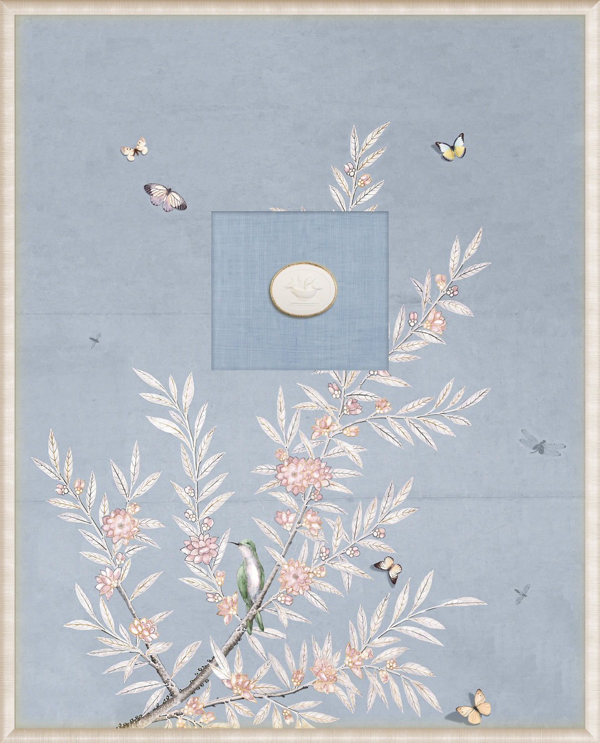 Grand Tour Intaglio – Spring Time Chinoiserie in Powder Blue II, Form XII framed art print, 16.75 × 20.75 in