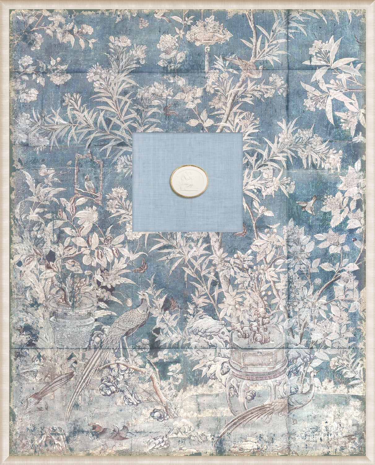 Grand Tour Intaglio – Powder Blue Chinoiserie, Form XI framed art print, 16.75 × 20.75 in
