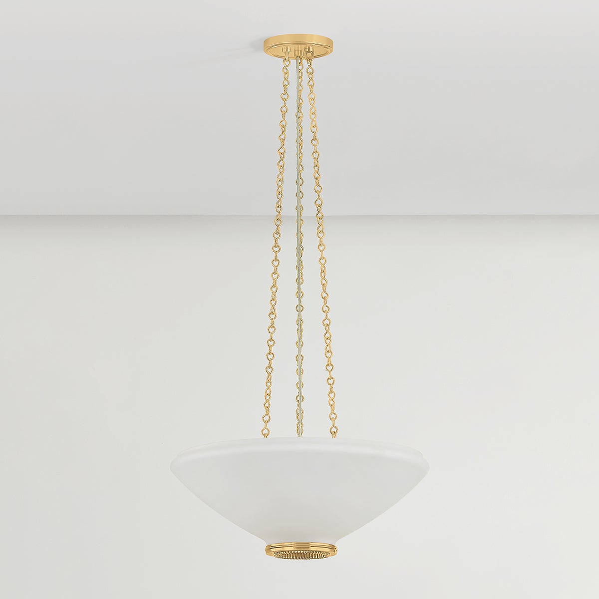 Close-up of the Awosting Pendant 17" in aged brass showing the shade shape and metal detail.
