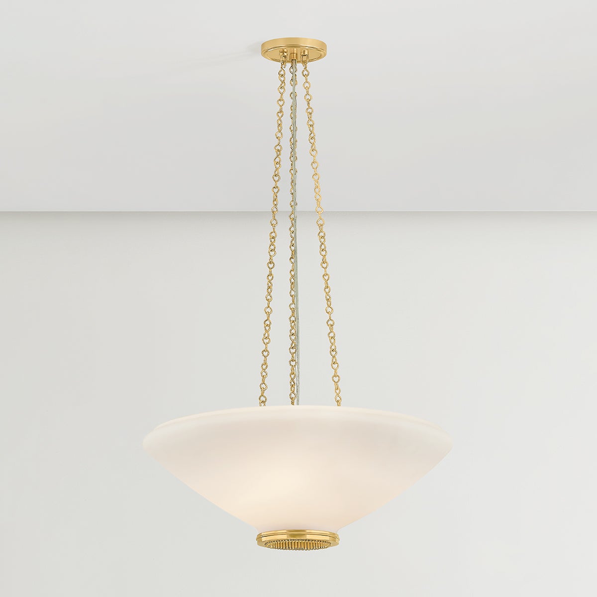 Close-up of the Awosting Pendant 22" in aged brass showing the shade shape and metal detail.