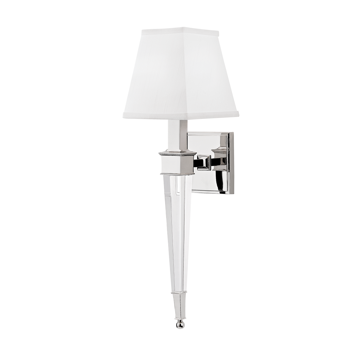 Ruskin Wall Sconce in polished nickel shown from a second angle to highlight the arm curve and shade silhouette.