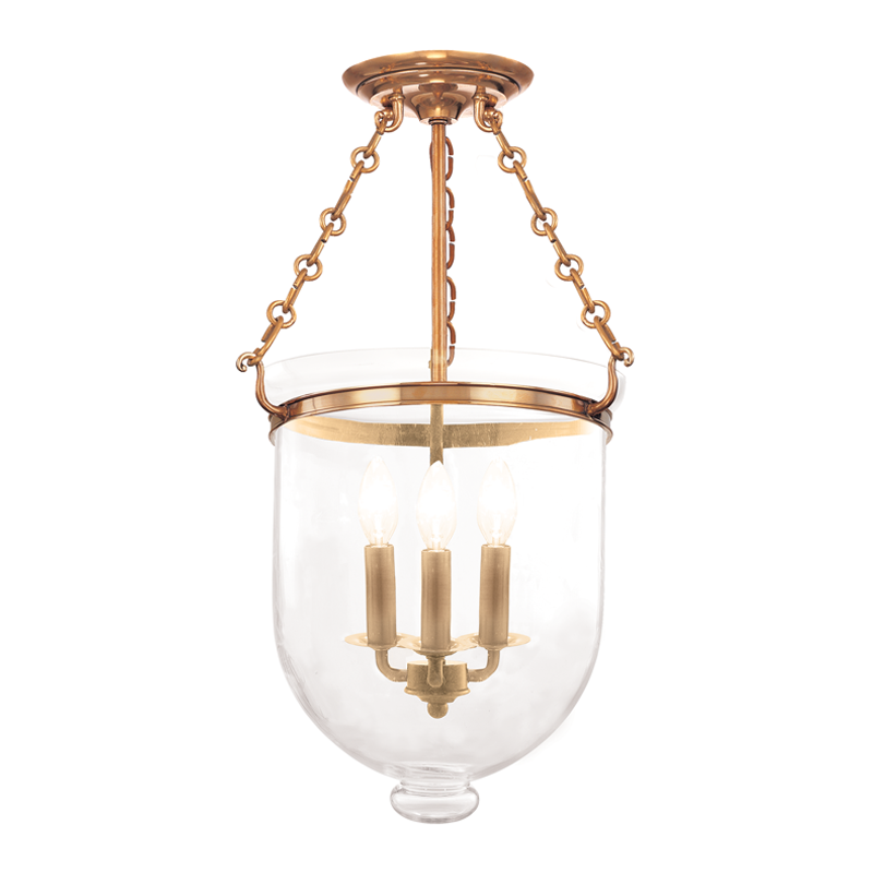 Hampton Semi Flush 12" x 20.25" in aged brass — a Hudson Valley semi flush for hallways, bedrooms, and entryways at Laurie Yapp Home.