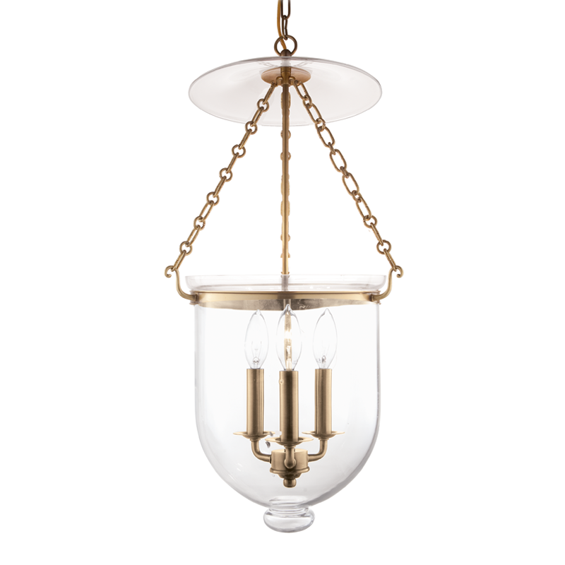Hampton Pendant 12" x 25" in aged brass β a Hudson Valley pendant for kitchens, entries, and dining rooms at Laurie Yapp Home.