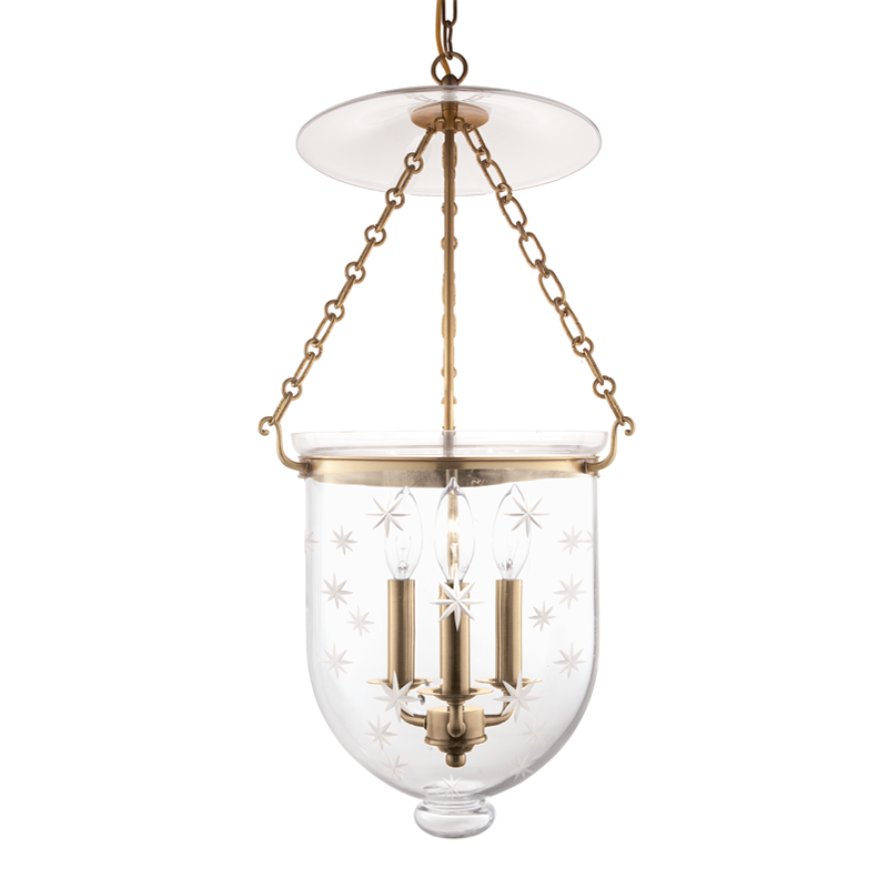 Hampton Pendant 12" x 25" in aged brass β a Hudson Valley pendant for kitchens, entries, and dining rooms at Laurie Yapp Home.