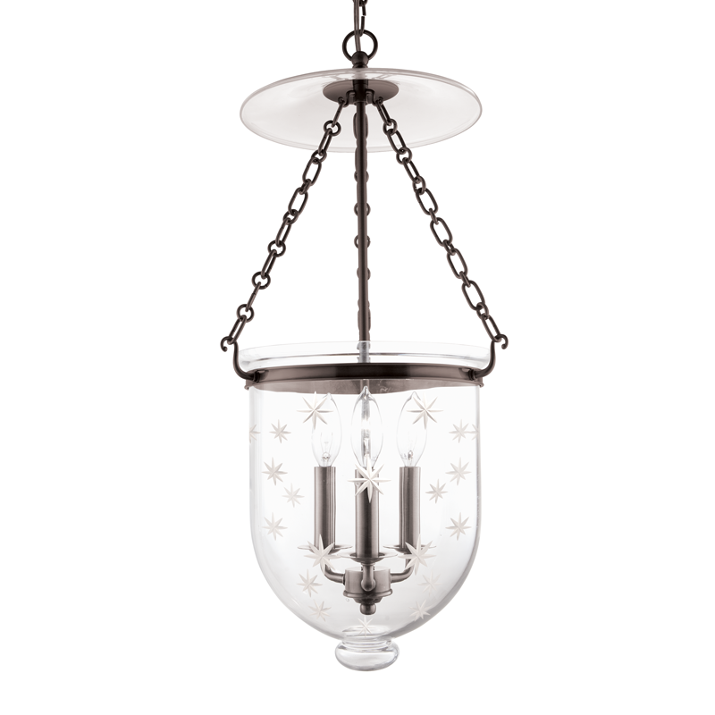 Hampton Pendant 12" x 25" in bronze shown from a second angle to highlight the shade shape and metal detail.