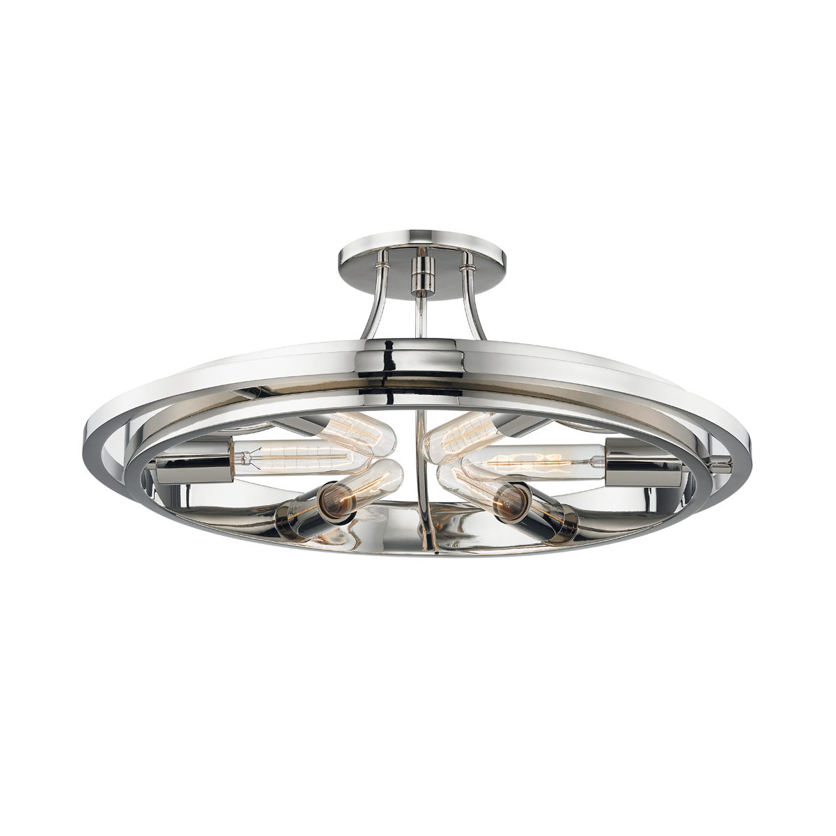 Chambers Semi Flush in polished nickel shown from the front to reveal the shade profile and mounting canopy.