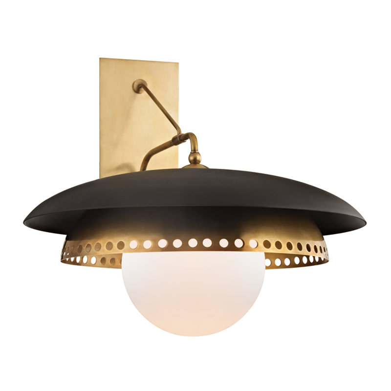 Herkimer Wall Sconce in aged brass β a Hudson Valley wall sconce for bathrooms, hallways, and living rooms at Laurie Yapp Home.