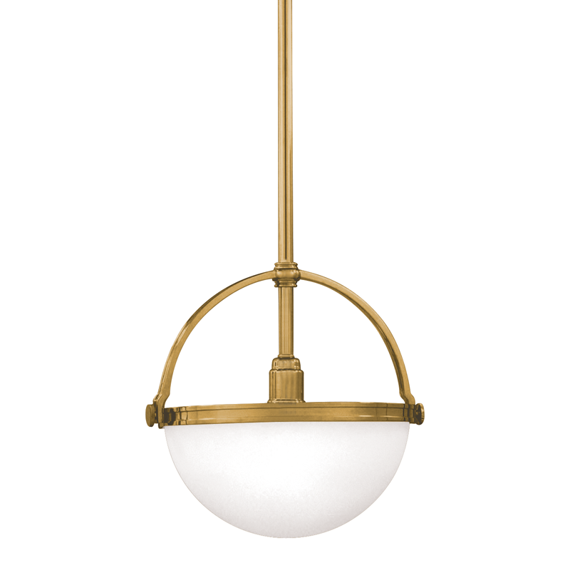 Stratford Pendant in aged brass — a Hudson Valley pendant for kitchens, entries, and dining rooms at Laurie Yapp Home.