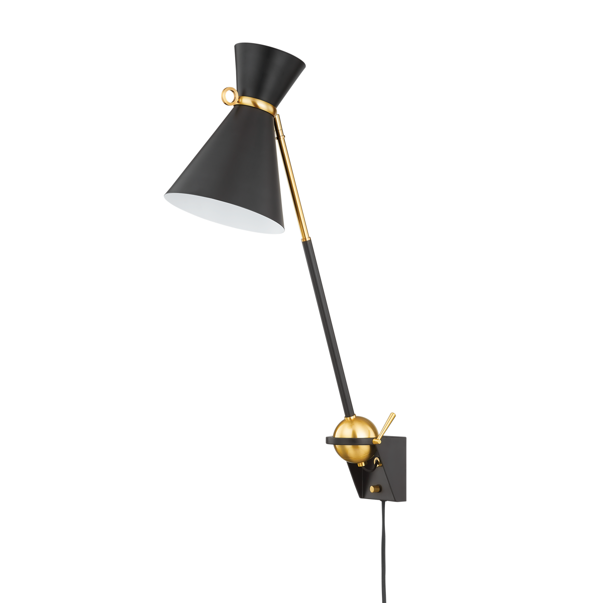 Winsted Plug-In Sconce in aged brass — a Hudson Valley plug-in sconce for bedrooms, living rooms, and reading nooks at Laurie Yapp Home.