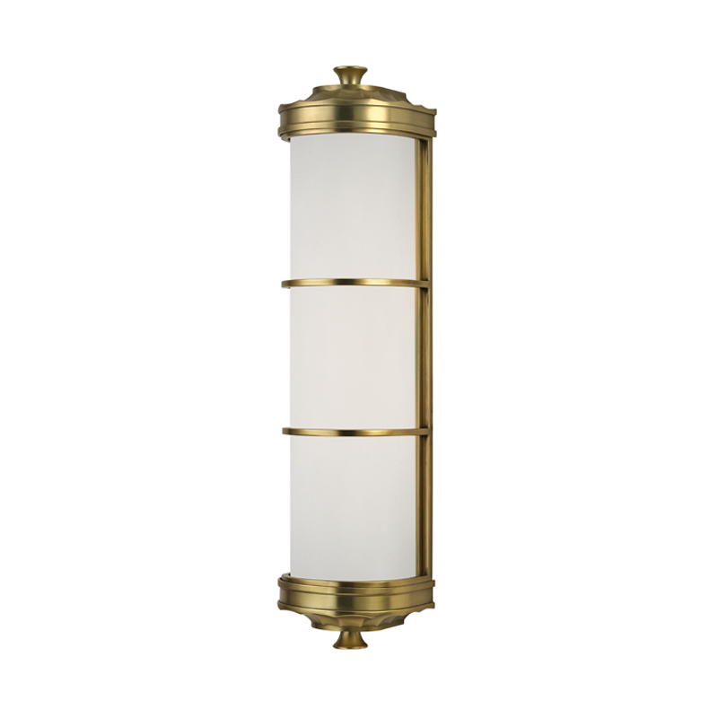 Albany Wall Sconce 4.75" x 19.5" in aged brass β a Hudson Valley wall sconce for bathrooms, hallways, and living rooms at Laurie Yapp Home.