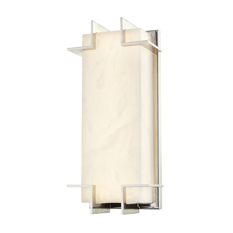 Delmar Wall Sconce in polished nickel shown from a second angle to highlight the arm curve and shade silhouette.