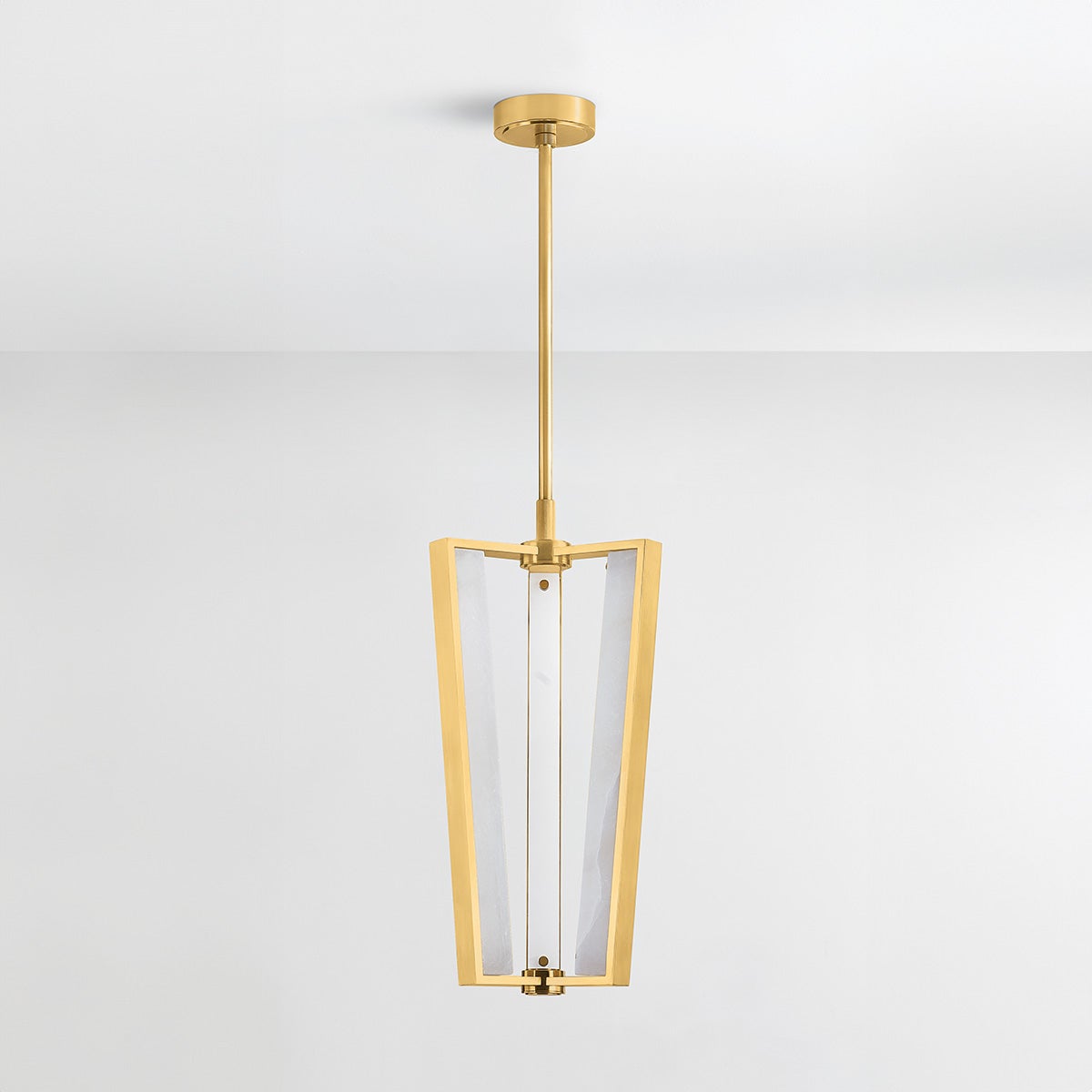 Edgemere Pendant 11" in aged brass shown from the front to reveal the shade shape and metal detail.
