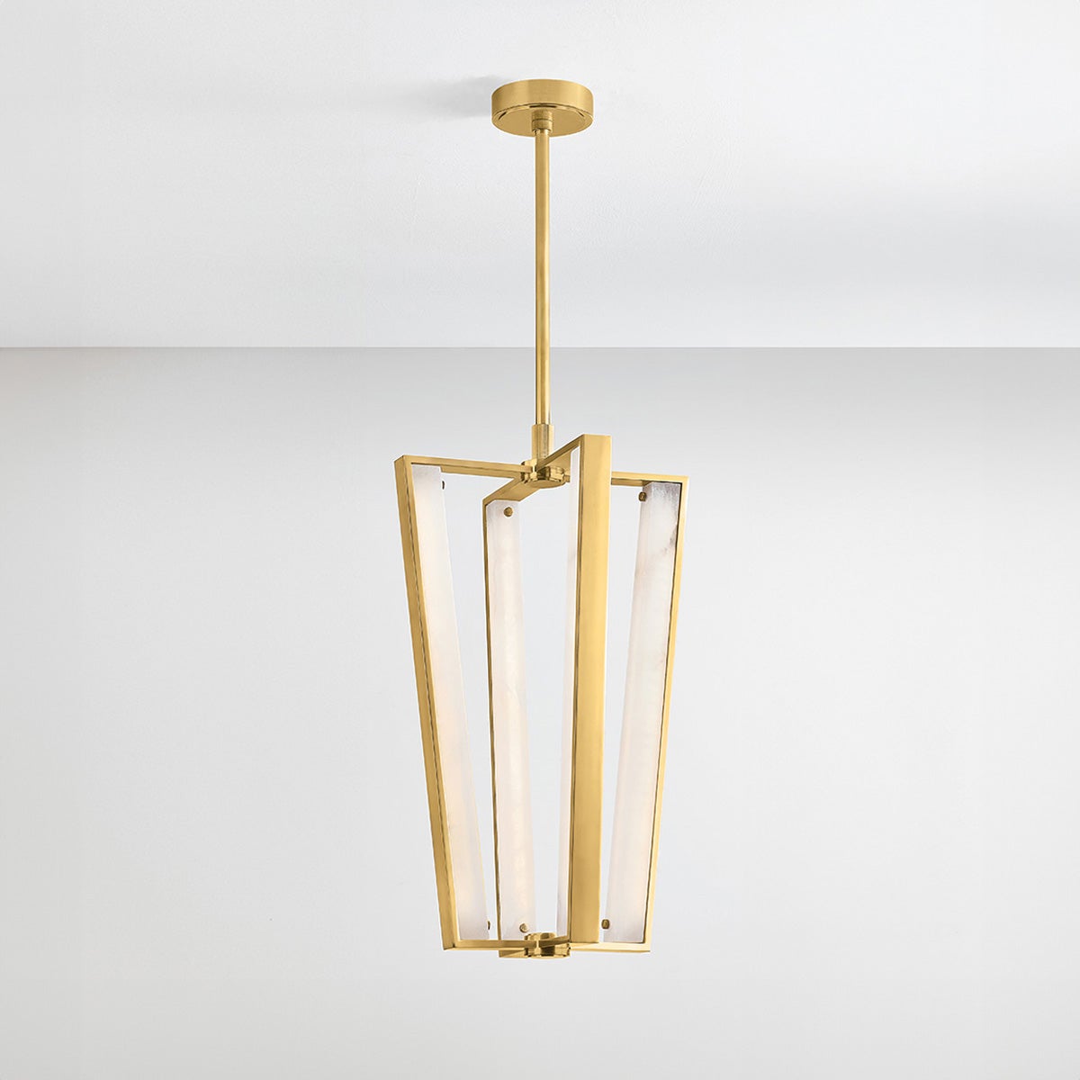 Close-up of the Edgemere Pendant 16" in aged brass showing the shade shape and metal detail.
