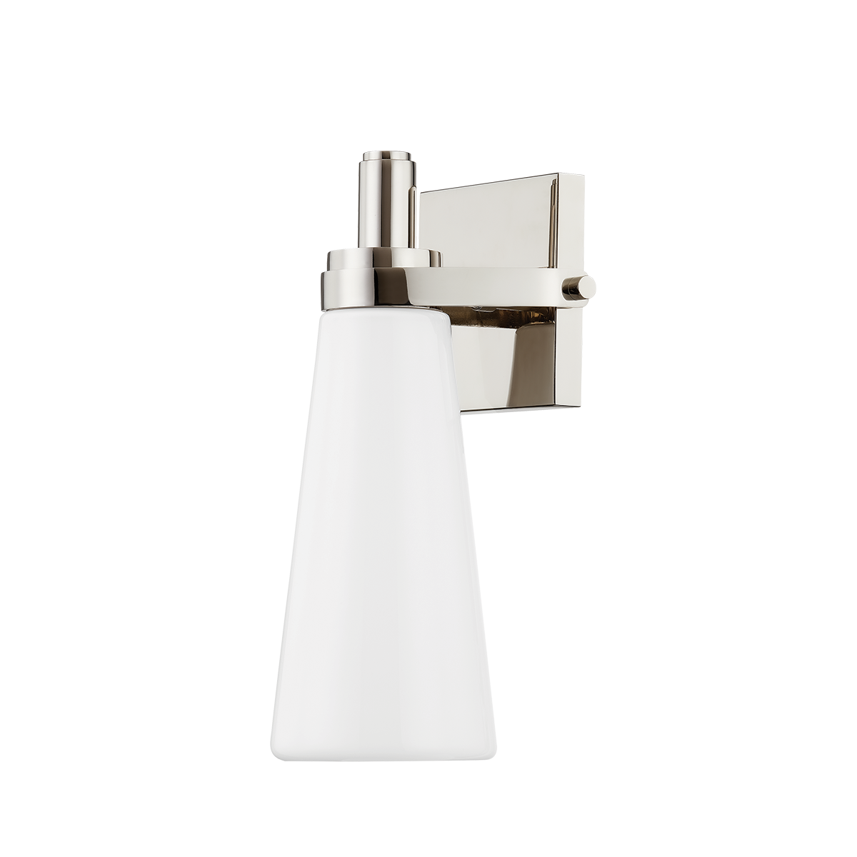 Trude Wall Sconce in polished nickel shown from a second angle to highlight the arm curve and shade silhouette.