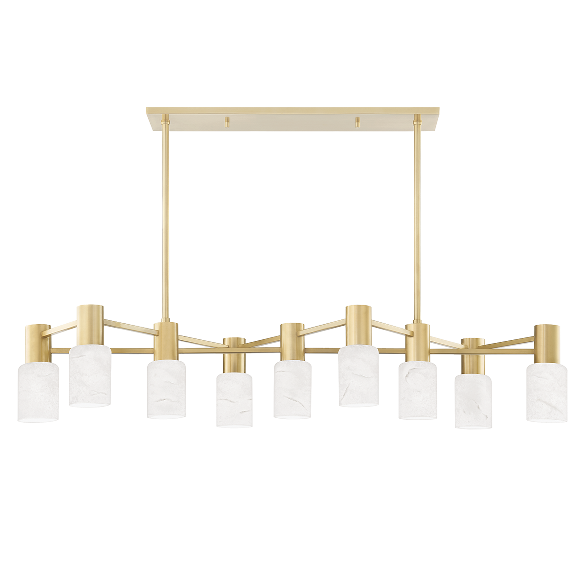 Centerport Linear in aged brass β a Hudson Valley linear for dining rooms, kitchen islands, and long consoles at Laurie Yapp Home.