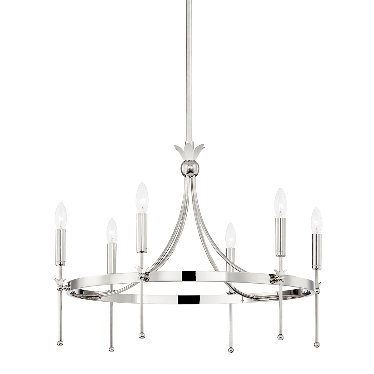 Gates Chandelier 26.75" in polished nickel shown from a second angle to highlight the frame, arms, and shade detail.