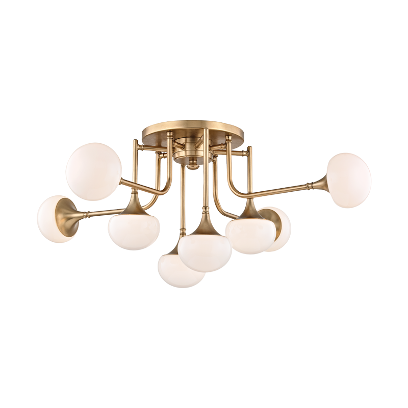 Fleming Semi Flush in aged brass β a Hudson Valley close-to-ceiling for hallways, bedrooms, and entryways at Laurie Yapp Home.