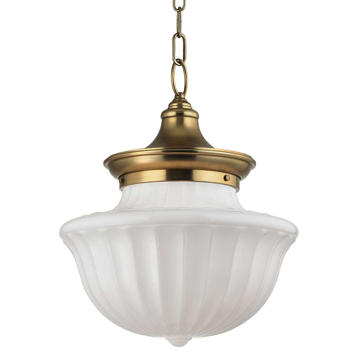 Dutchess Pendant 15" in aged brass β a Hudson Valley pendant for kitchens, entries, and dining rooms at Laurie Yapp Home.