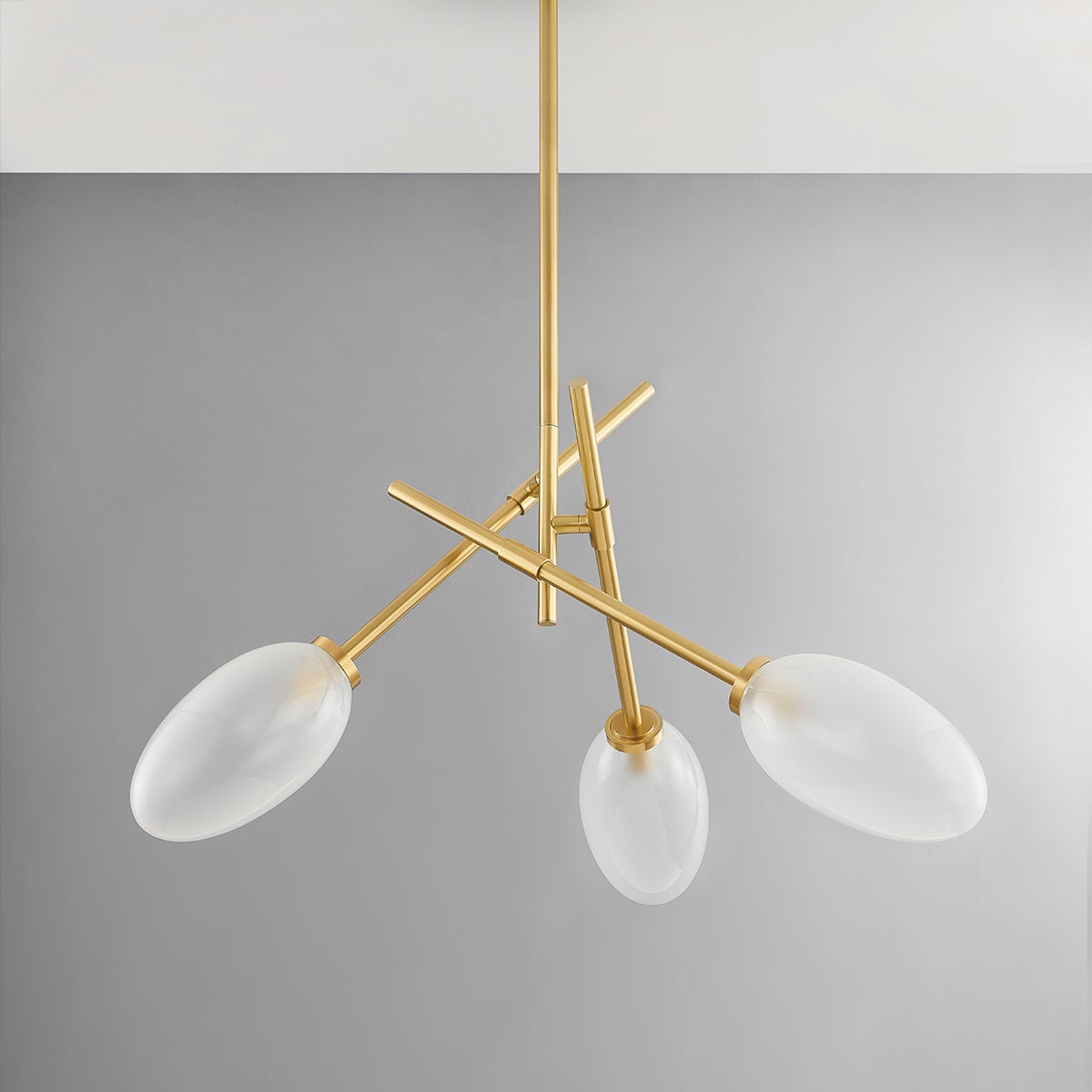 Alberton Chandelier 31.25" in aged brass shown from a second angle to highlight the frame, arms, and shade detail.