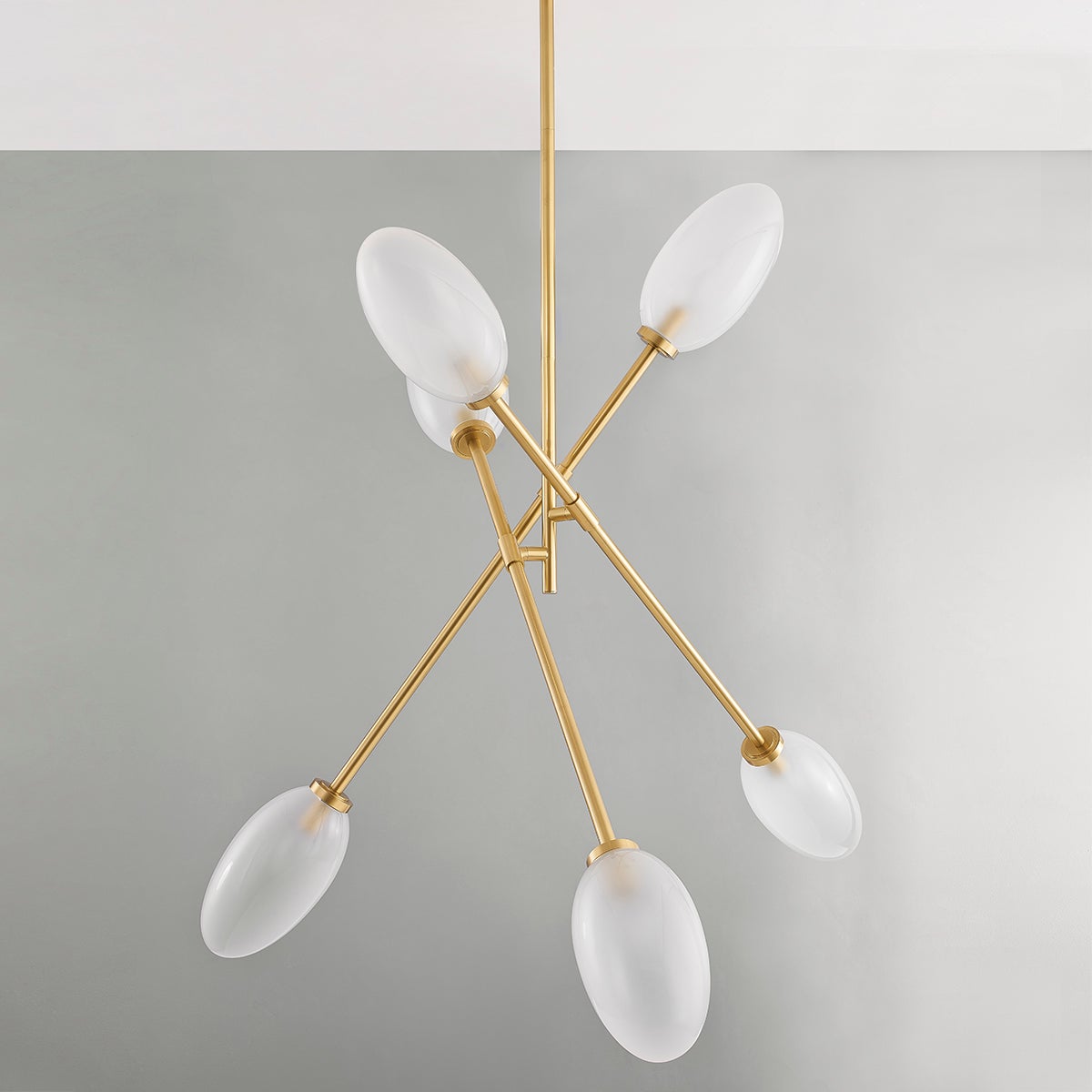 Alberton Chandelier 52.5" in aged brass shown from the front to reveal the frame, arms, and shade detail.