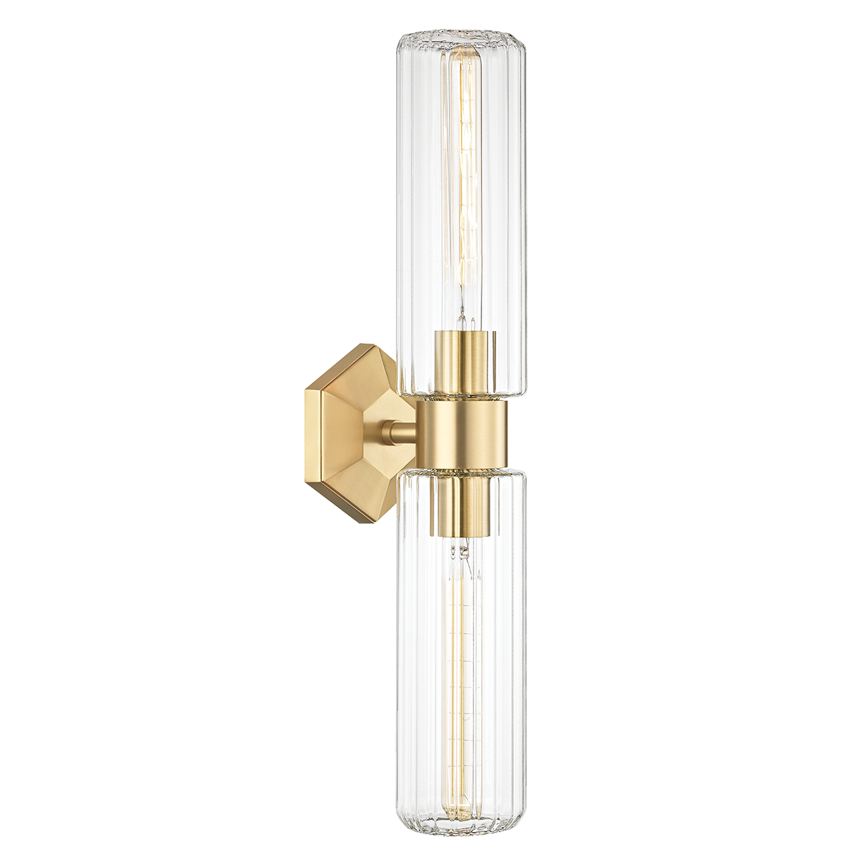 Roebling Wall Sconce 4.75" x 23.75" in aged brass — a Hudson Valley wall sconce for bathrooms, hallways, and living rooms at Laurie Yapp Home.
