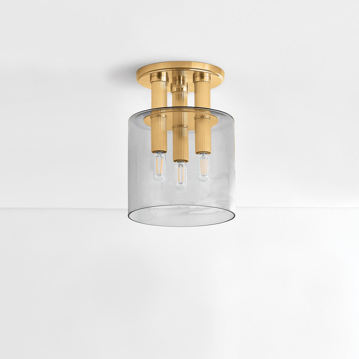 Crystler Flush Mount 8.5" in aged brass shown from a second angle to highlight the shade profile and mounting canopy.