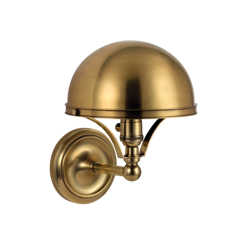 Covington Wall Sconce in aged brass β a Hudson Valley wall sconce for bathrooms, hallways, and living rooms at Laurie Yapp Home.