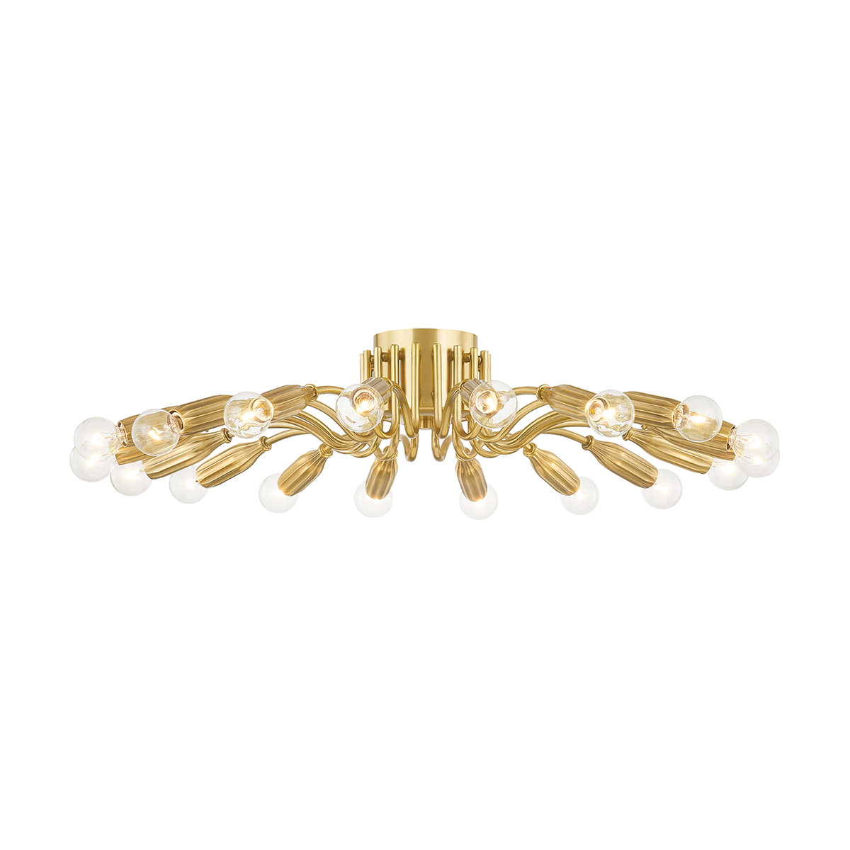 Barney Semi Flush 31.5" in aged brass — a Hudson Valley close-to-ceiling for hallways, bedrooms, and entryways at Laurie Yapp Home.