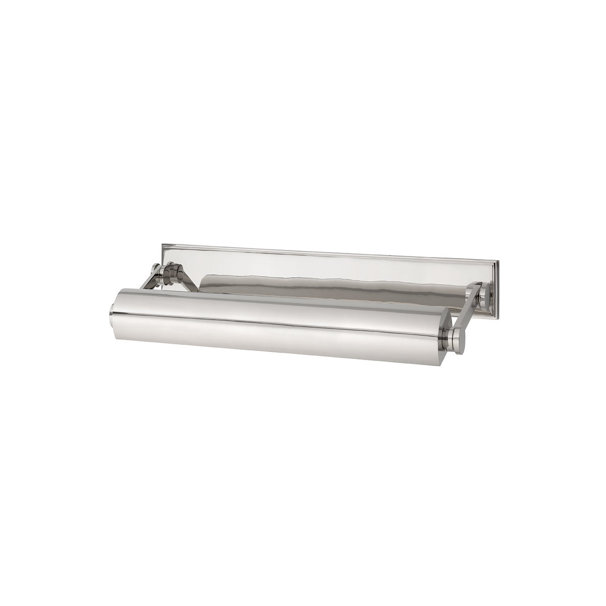 Merrick Picture Light 17.5" in polished nickel shown from a second angle to highlight the arm curve and shade proportion.
