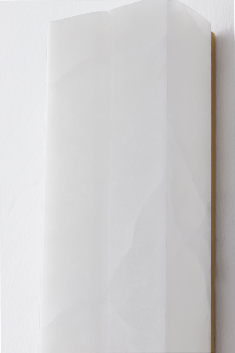 Bremsen Wall Sconce 5" x 13.5" in aged brass shown from the front to reveal the arm curve and shade silhouette.