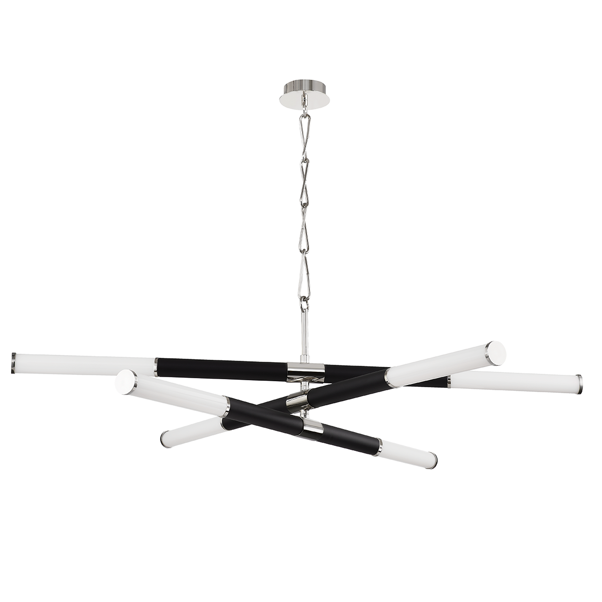 Huntington Chandelier in polished nickel shown from a second angle to highlight the frame, arms, and shade detail.